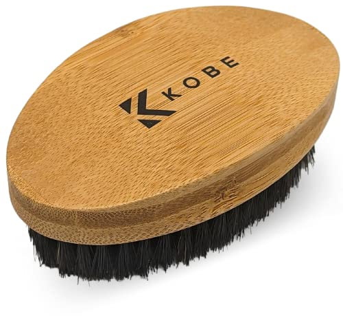 Kobe Palm Men's Military Style Boar Bristle Hair Brush/Beard Brush - Hand Sized Beard Brush for Men - Perfect for Beard Care - Works Well With Beard Oils (Bamboo)