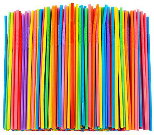 Zmaxqii 300 Pcs Colorful Flexible Plastic Straws, BPA-Free Disposable Bendy Straws, 10.2 Long and 0.23'' Diameter
