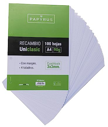 Unipapel kariert, 3 x 3 mm, 90 g, mit Rand, 4 Löcher, Papier, mehrfarbig, A4