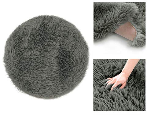 AmeliaHome Dokka - Alfombra de Piel de Cordero Artificial (45 cm), Color Gris Oscuro
