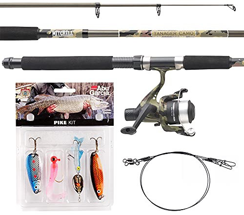 Mitchell Tanager Camouflage Teleskop-Angelset bestehend aus einer Ruten- und Rollencombo mit Schnur und Ködern zum Angeln auf Forelle und Barsch