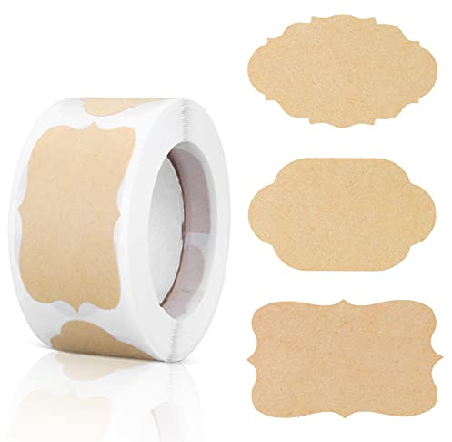 Molain Etichette adesive in carta kraft, 250 pezzi, etichette ed etichette per regali festivi, bottiglie e barattoli, adesivi vuoti, 3 x 5 cm