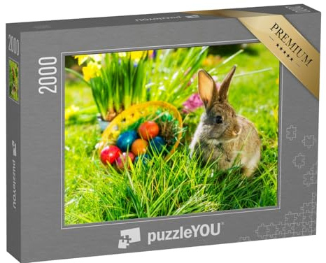 puzzleYOU: Puzzle 2000 Teile „Süßer Osterhase mit Ostereiern auf Einer Frühlingswiese“ – aus der Puzzle-Kollektion Festtage