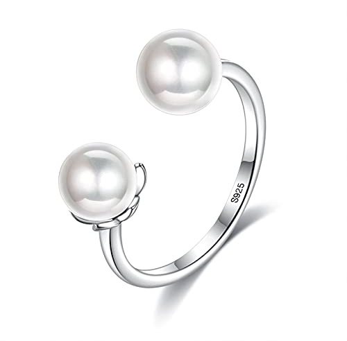 ANAZOZ Offener Ring Silber 925, Ringe Silber Damen Verstellbar Hochzeit Ringe Schmal 2 Perlenring Comfort Fit
