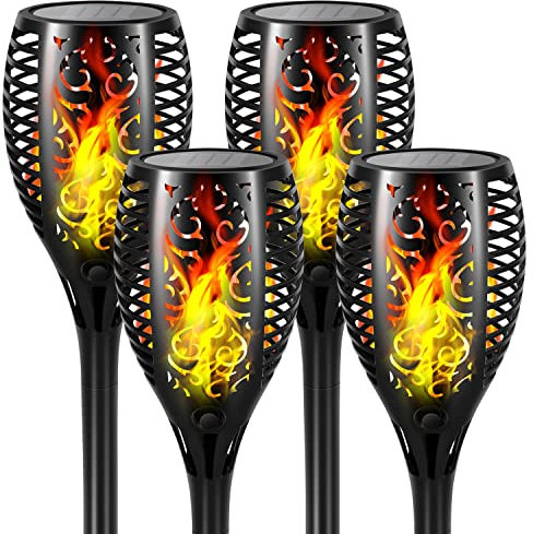 Beoloeb® Solarleuchten für Außen Garten - 4 Stück 33 LED Solar Fackeln für Draußen mit Realistischer Flammeneffekt IP65 Wasserdicht Solarlampen für Weg Hinterhöfe Rasen Balkon Beleuchtung