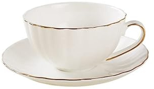 LUNYY 210 ml Porzellan-Teetasse mit Goldrand, Cappuccino-Kaffeetassen, weißes Teetassen-Set, britische Kaffeetasse