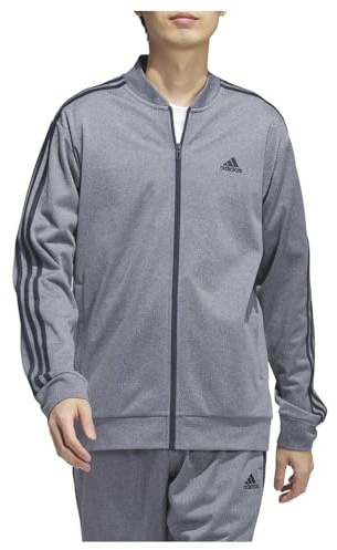 adidas Men's Three Stripe Tricot Full-Zip Jacket, Legend Ink Melange, Medium