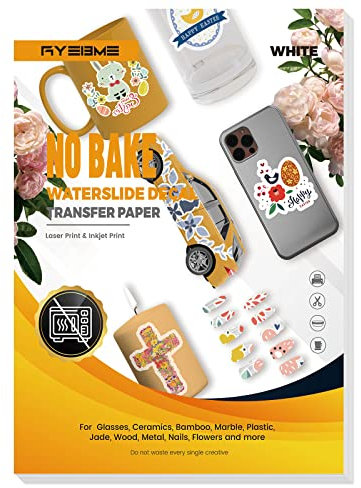 Ryebme wasserschiebefolie für laserdrucker & tintenstrahldrucker kerzen tattoo folie A4 X 25 Blatt für dunkle Farbe kerzen Spielzeugmodelle,Tassen,Keramik, Glas, Kunststoff (Weiß)