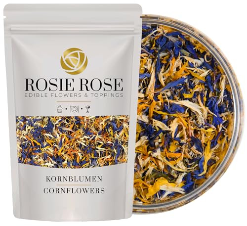 ROSIE ROSE - Essbare Blüten Kornblumen Tropical Mix (20g) - Getrocknete Blüten & Blütenblätter Essbar als Tortendeko - Essbare Blumen für Torte & Blütenmix - Edible Flowers, Rosenblüten & Blütentee | Getrocknete Blumen für Hochzeitstorten, ideal fürs Backen & Kochen, natürliche Rosenblüten als Deko für Kuchen und Torten