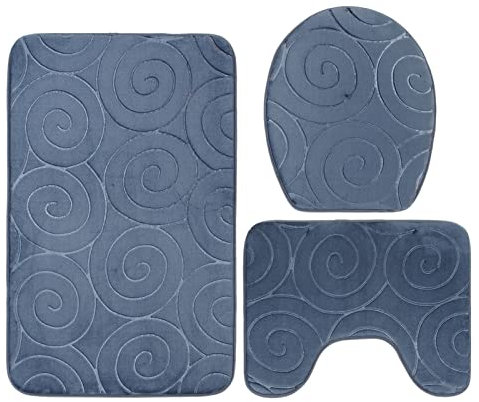 ViaGasaFamido Juego de 3 Alfombrillas para Baño con Alfombras Absorbentes Laterales para Bañera Cubierta de Tapa de Inodoro con Relieve de Piedra Alfombrillas Antideslizantes para Suelo de Baño Set