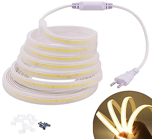 FOLGEMIR 4m COB LED Band, 4000K Natürliches Weiß LED Streifen, 220V 230V Strip, superhelle gleichmäßige Beleuchtung, IP65 wasserdicht