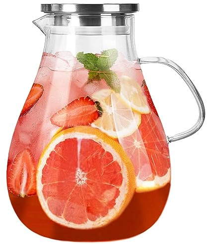 1 Gallon Glass Pitcher with Lid and Handle, Hot & Cold Water Jug, Extra-Wide Mouth Beverage Carafe for Juice, Iced Tea & Drinks