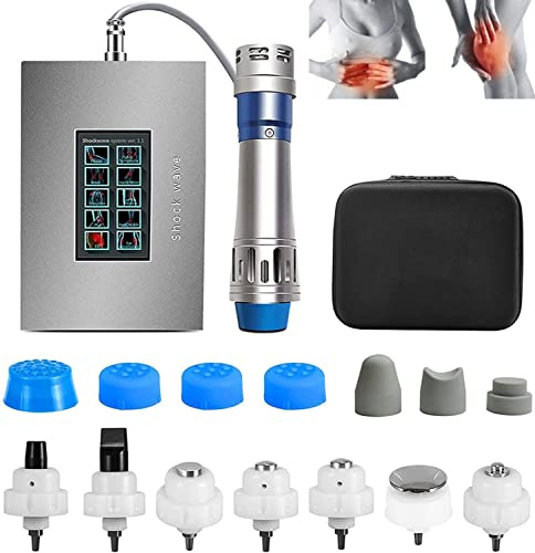 KLUFO Smärtlindrande massageapparat, professionell stötvågsmaskin för terapi smärtlindring massage kroppsformning och erektil dysfunktion ED-behandling med 9 massagehuvuden