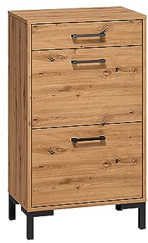 Lomadox Schuhschrank mit 2 Klappen und 1 Schublade, Artisan Eiche Nb., B/H/T ca. 55/94/34 cm