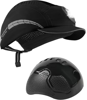 HEARMOR Safety Bump Cap with LED Lighting, USB Rechargeable Headlamp Baseball Cap Style, Lightweight Breathable Hard Hat for Men and Women,Black