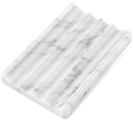 【Koville Luxuriöse Italien Marmor Seifenschale - Stein Seifenablage für Dusche und Küchenspüle - Elegante Seifenbox mit Ablaufloch (Bianco Carrara)】