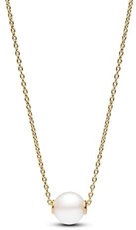 PANDORA Timeless Behandelte Süßwasserzuchtperle Collier-Halskette aus Sterling Silber mit vergoldeter Metalllegierung und Zirkonia Steinen, Größe 45cm, 363167C01-45