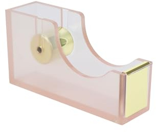 Multibey Clear Acrylic Rainbow 1 Inch Core Desktop Adhesive Tape Dispenser Cutter with Tape Office School Gift Idea (Pink)