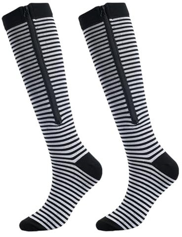 Mdrcg Kompressionsstrümpfe Damen Herren,Klasse 2 Stützstrümpfe Mit Reißverschluss Compression Socks, Waden Kompression Für Krampfadern, Ödeme, Genesung, Schwangere,C,S