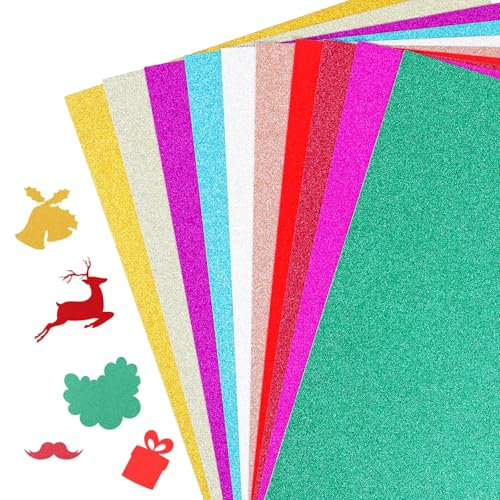 Glitzerpapier zum basteln - 20 Blatt in 10 Farben, 250g/m², Hochwertiger Glitterkarton für Kreativprojekte, Buntes Papier, pappe zum basteln, für Kunsthandwerk und Design.