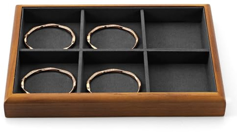 Papten Schmucktablett Holz, Schmuck Organizer Schmuckeinsatz Für 12 Fächer | Schmuckeinsatz für Schublade， stapelbare Schmucktablett ，Jewelry Tray， Schmuck Display 25x17x3cm， Grau