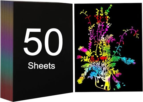 Creatorally Kratzpapier A4, Bastelpapier für Laser Gravur, Regenbogen 50 Blatt Zum Kinder Zeichnen, Kunstbedarf, DIY, Weihnachten, Geburtstagsgeschenk