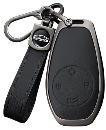 HIBEYO Keyless Auto Schlüssel Hülle Passt für Leap Motor T03 S01 C11 Schutzhülle Abdeckung Leder Schlüsselgehäuse Schlüsselbox mit Schlüsselanhänger zubehör 4 Tasten-A Schwarz