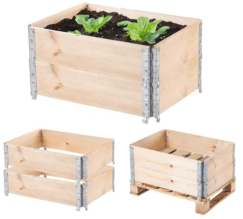 KADAX Marco de madera para palés, apilable, marco de accesorio para jardín, marco de bancal, jardinera, jardinera, bancal de verduras, bancal de hierbas (juego de 2 unidades de 80 x 60 x 22,5 cm)