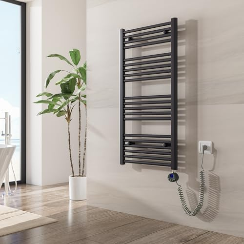 Heilmetz Badheizkörper Elektrisch mit Heizstab 500W Leistung 1000 x 500 mm Anthrazit Gerade Bad Heizkörper Handtuchwärmer Handtuchtrockner mit Thermostat Timer