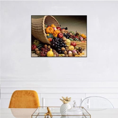 Kitchen Wall Art Vegetables And Fruits In Basket Poster Print On Canvas Modern Artwork Framed Paintings For Wall Kitchen Dining Home Decor 80x104cm Black Framed