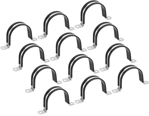 TA-VIGOR 12Pcs Cable Clamp, 55mm Rubber Pipe Strap Rubber Cushioned Stainless Steel Hose Clamp U Shape Metal Clamp Tube Holder for Pipe Tube Wire Fixing, Laying Plumbing, Electricity, Exhaust