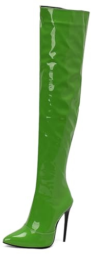 Gicoiz Damen Stilettos Lack Overknee Stiefel