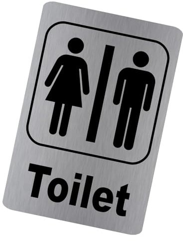 METAL Aluminium Tin TOILET Sign UNISEX Logo Brushed Silver Lavatory Restroom Door Notice Office Shop Home Warehouse School Workplace Bathroom SMALL 150x100mm ME19