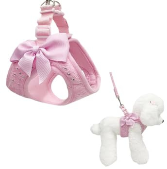 NCONCO Ensemble harnais et laisse pour chien avec rivets en diamant, gilet avec nœud papillon, harnais à rivets diamant pour petits chiens et chats (taille M)