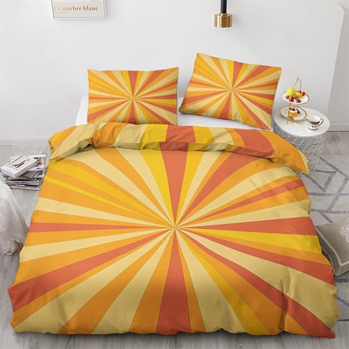 Generisch 70er Jahre Deko - 70er Jahre Bettwäsche 135x200 Winter, Retro Orange Bettbezug 135 x 200 2er Set mit 1 Kissenbezug 80x80, Weiche Mikrofaser Winterbettwäsche mit Reißverschluss Z*&74