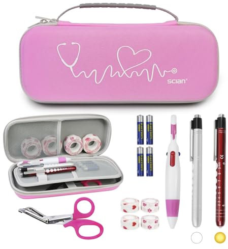 SCIAN 13-teiliges Stethoskop-Etui-Set, ideales Geschenk für Krankenschwestern, Stethoskop-Etui inklusive medizinischer Schere, Stiftlampen für Krankenschwestern, Medizinstudenten, Ärzte, rosa