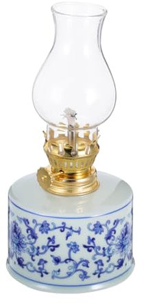 Warmhm Vintage Petroleumlampe Porzellan Öllampe Innenbereich Retro Design Sanftes Licht Teestube Dekoration