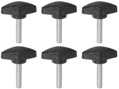 QUARKZMAN 6 Stück Rändelschraube Flügelschrauben Kunststoff Tee-Flügelknöpfe M6 x 30mm Metrischer Gewindestift T-Kopf Kunststoffknopfgriffe Daumenschrauben Handklemmknopf, Schwarz