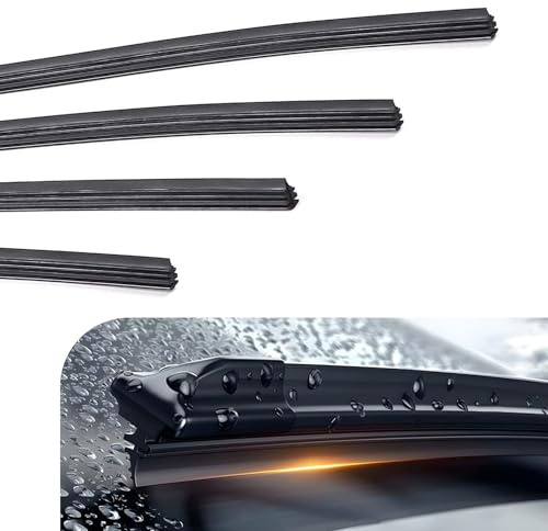 Arwrilt 4 PCS Wiper Blade Refill, 28 Silicone Frameless Windshield Wiper Refills, Adjustable Wiper Blade Inserts, Universal Front Rear Windshield Wiper Baldes Rubber Strip for Most Cars (Black)