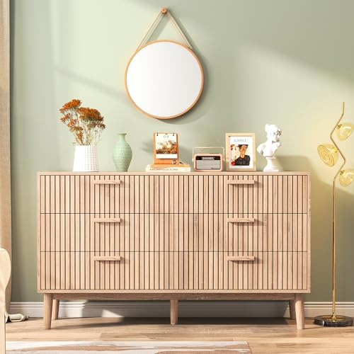WOBOPCG - Cómoda de 6 cajones, armario con cajones, dormitorio, cómoda, madera, mueble a cajones, almacenamiento de cajones para dormitorio, salón, pasillo, color madera, 6 cajones-B)