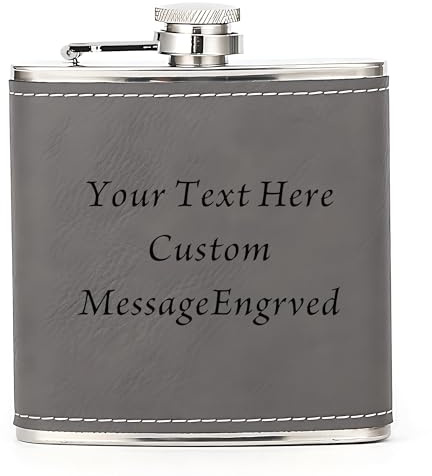 Hip Flask Personalised Hip Flask for Men Custom Engraved PU Leather Hip Flasks Whisky Flask Wedding Best Man Gifts for Usher Groomsmen Groom Father of The Bride (Grey, Design 1)