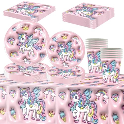51 PCS Vaisselle de Fête à Licorne,Licorne Anniversaire Fête Decoration Fille,Réutilisables Licorne Vaisselle Anniversaire Décorations,Decoration Anniversaire Licorne,pour 10 invités