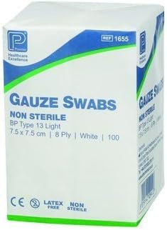 Premier Absorbent Cotton Gauze Swabs, Non-Sterile, 12 Ply, White, 10 x 10 cm, Pack of 100 – Soft, Highly Absorbent, BP Type 13 Medical-Grade Dressing for Wound Care | SterlingSquare