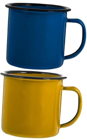 TOPPERFUN Tazze Smaltate Tradizionali Cinesi Set 2 Pezzi Tazza Smaltata Piccola Per Acqua e Tè Materiale Sicuro e Leggero Adatta Per Casa Ufficio Viaggio Colore Giallo e Blu