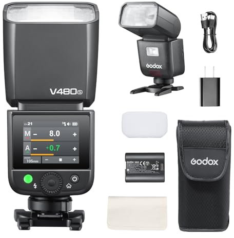 Godox V480S Flash TTL pour Appareil Photo Sony, GN50 Speedlite Tactile Écran Flash de Sony, HSS 1/8000s USB-C Charge Support 650 Fois Flashs avec Modeling Lampe