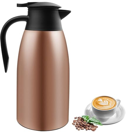 WIYETY Pichet isotherme de 2 l, en acier inoxydable, avec poignée et bec verseur, double paroi d'isolation sous vide, 24 heures d'isolation thermique, pour thé ou café, or rose