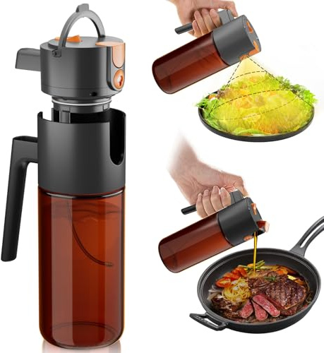Lycidae 17oz Ölsprüher für Speiseöl - 2 in 1 Ölspender und Öl Sprühflasche - Ölspray mit Gleichmäßigem Sprühnebel - Glas Ölsprüher mit lichtschützendem Design für Heißluftfritteuse (dunkelbraun)