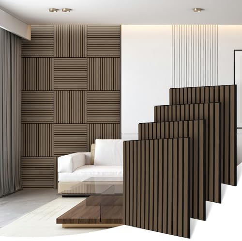 AKK-ART Acoustic Wall Panels 2400x600mm-1.44m² Folding Wooden Slat Wood Wall Panels,Decorative & Sound Absorbing Wood Acoustic Panels for Home Living Room Bedroom(Brown+L)
