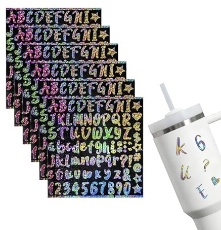 6 Sheets Vinyl Letter Stickers, Glitter Letter Stickers, Waterproof Personalized Alphabet Sticker, Self-Adhesive Glitter Alphabet, for Tumblers Water Bottle, Phone, Laptop Decoration