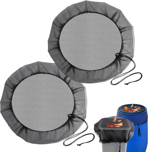 HLIWS 2 Pcs Mesh Cover for Rain Barrels Water Butt Net, Adjustable Rain Butt net, Barrels Mesh Cover, with Drawstring, Reusable, for covering buckets on patios,backyards,Outdoor Garden(Black,117cm)